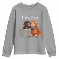 I’m Fine Viral Punch Monkey Meme Youth Sweatshirt Cute Baby Monkey Hugging Plush Emotional Humor Gift