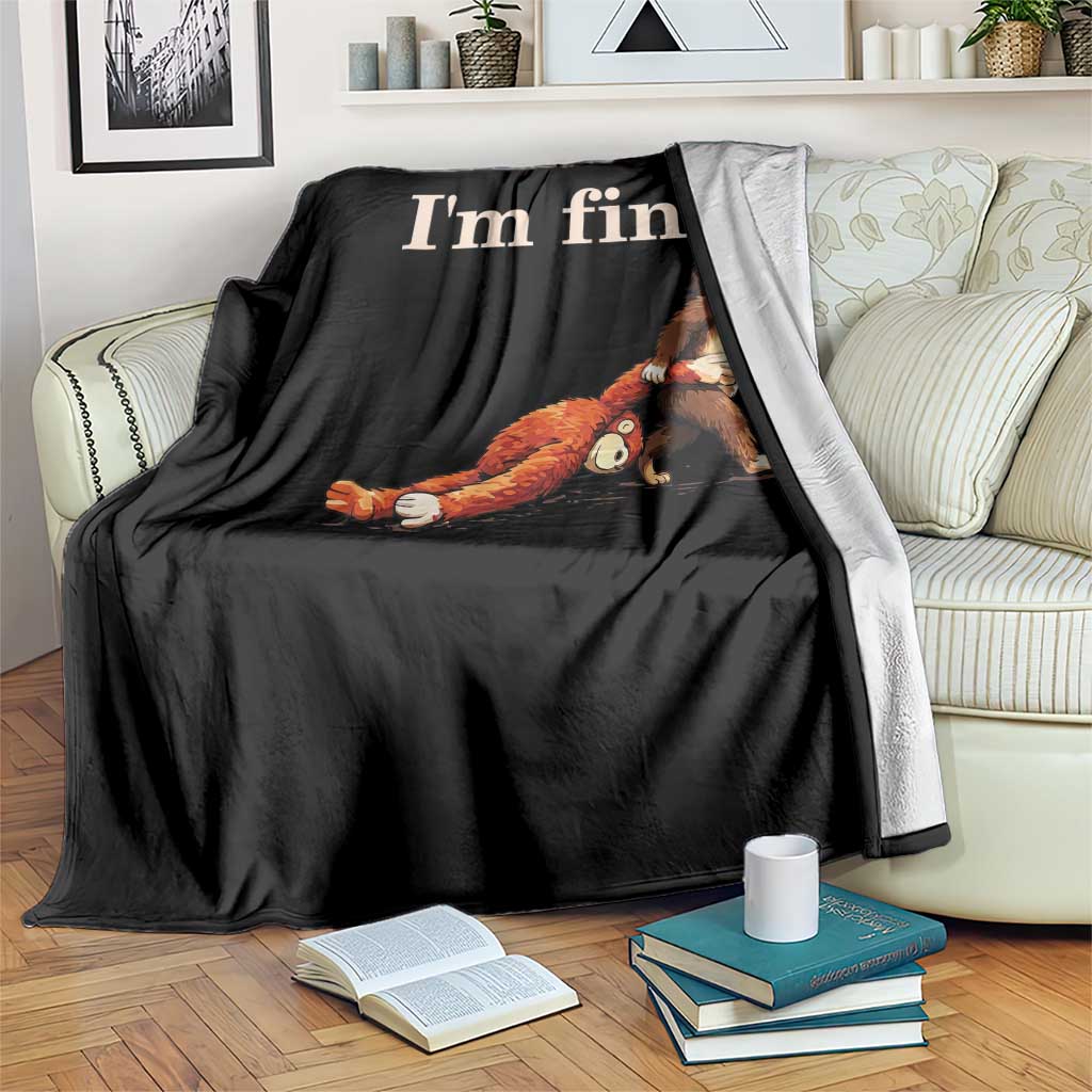 I’m Fine Funny Monkey Meme Throw Blanket Viral Punch Baby Monkey Relatable Cute Gift