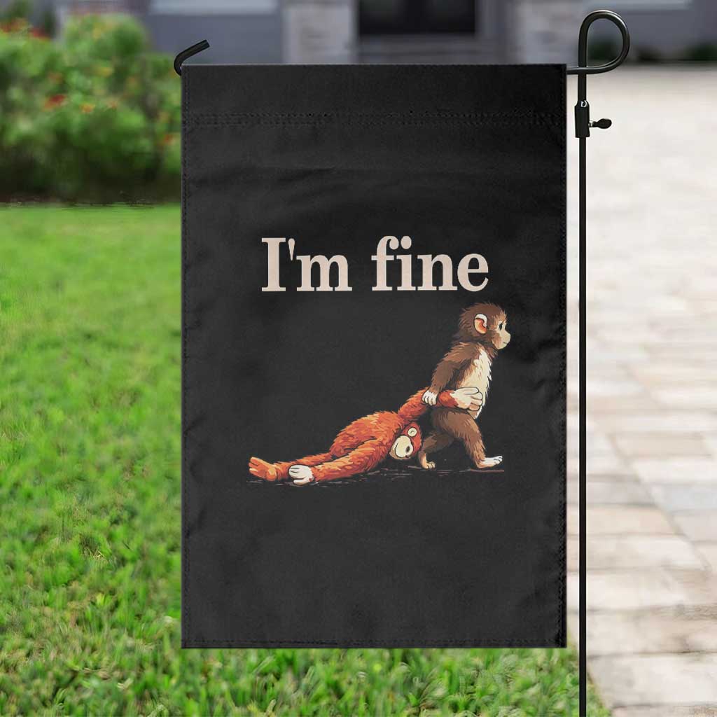 I’m Fine Funny Monkey Meme Garden Flag Viral Punch Baby Monkey Relatable Cute Gift