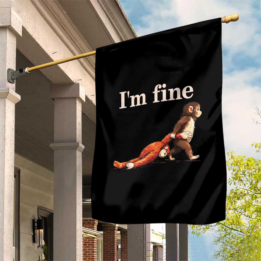I’m Fine Funny Monkey Meme Garden Flag Viral Punch Baby Monkey Relatable Cute Gift