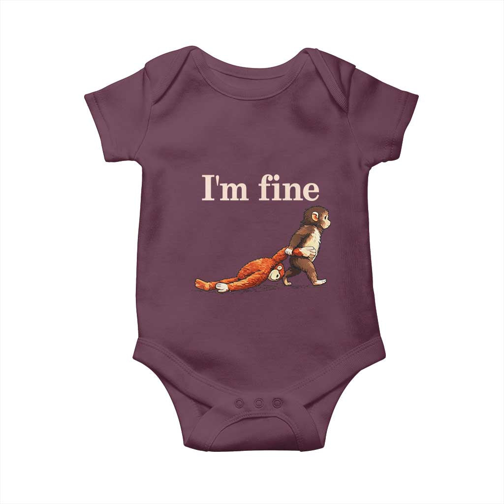 I’m Fine Funny Monkey Meme Baby Onesie Viral Punch Baby Monkey Relatable Cute Gift