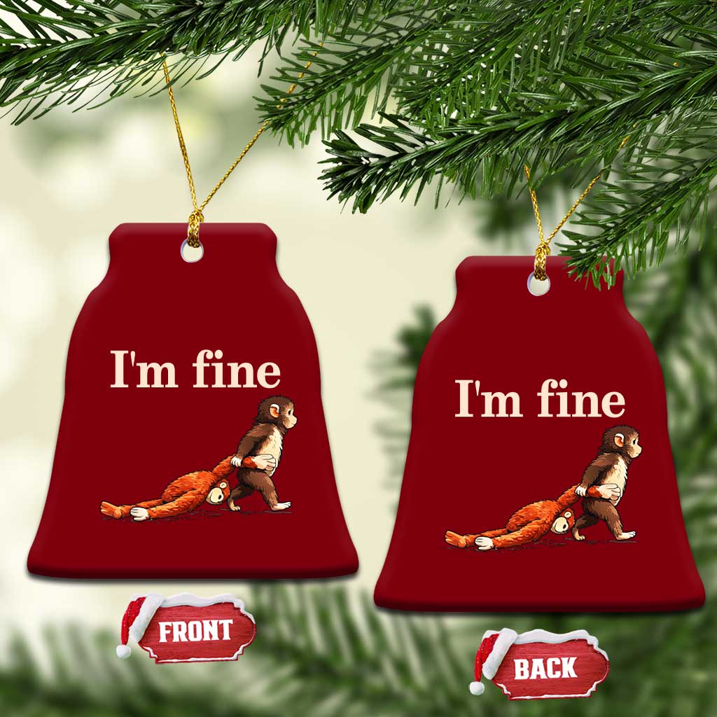 I’m Fine Funny Monkey Meme Ceramic Ornament Viral Punch Baby Monkey Relatable Cute Gift