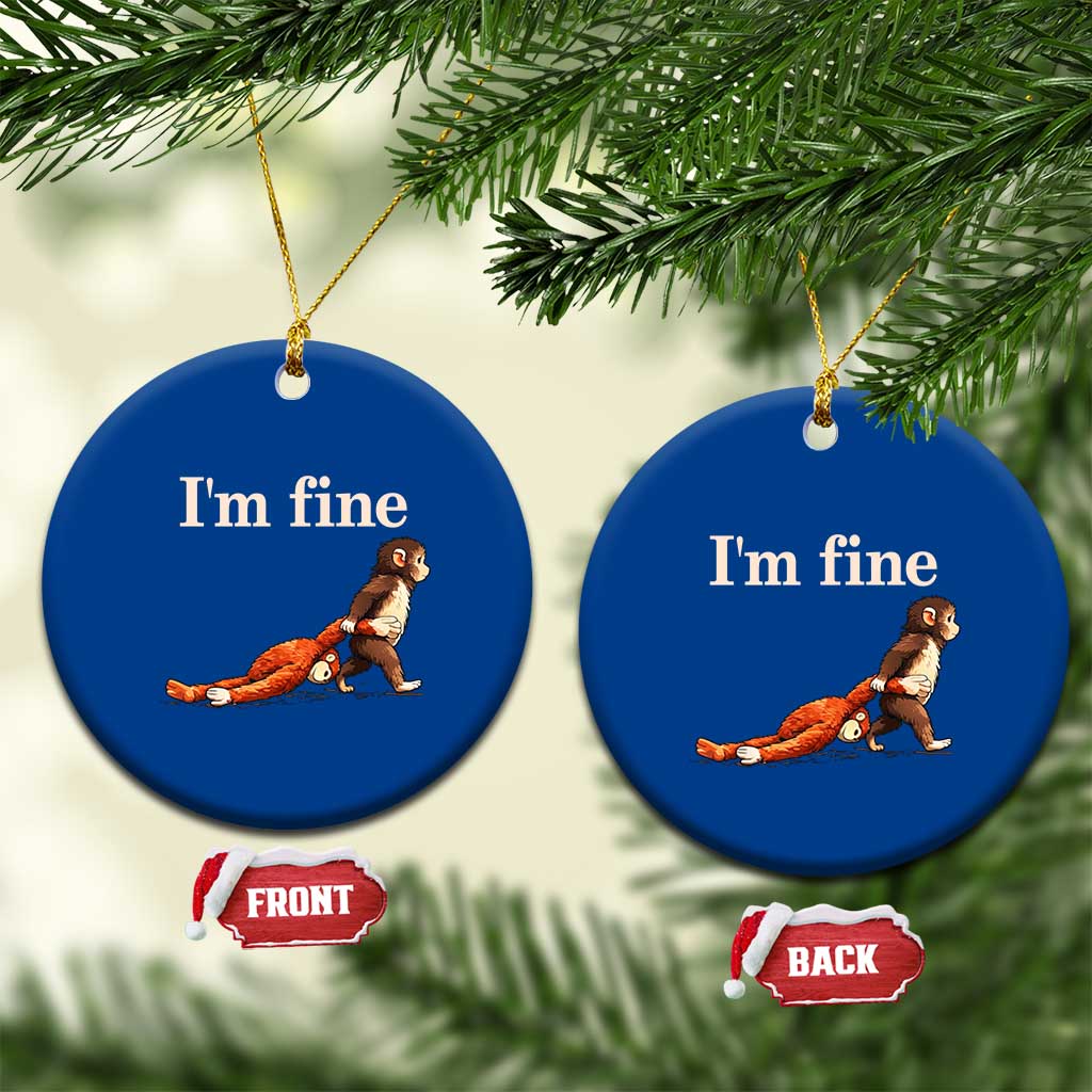 I’m Fine Funny Monkey Meme Ceramic Ornament Viral Punch Baby Monkey Relatable Cute Gift
