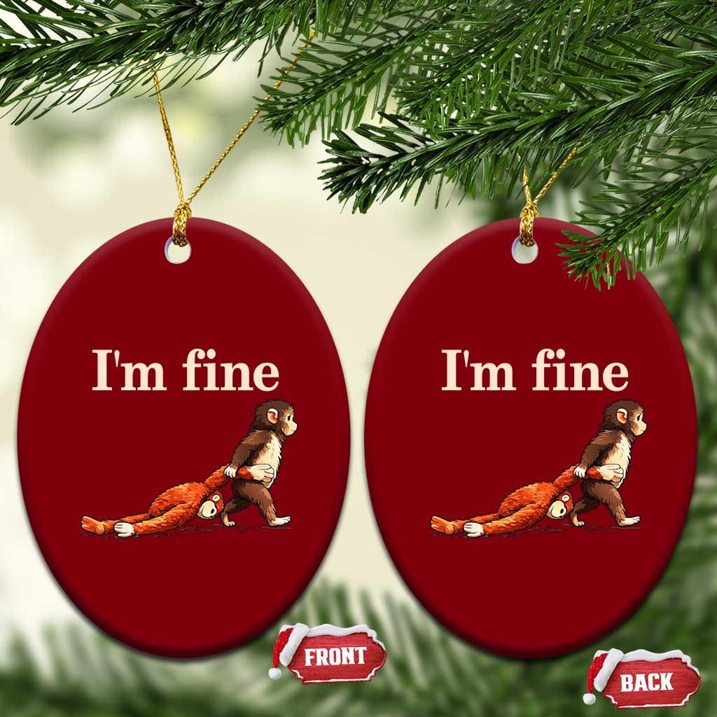I’m Fine Funny Monkey Meme Ceramic Ornament Viral Punch Baby Monkey Relatable Cute Gift