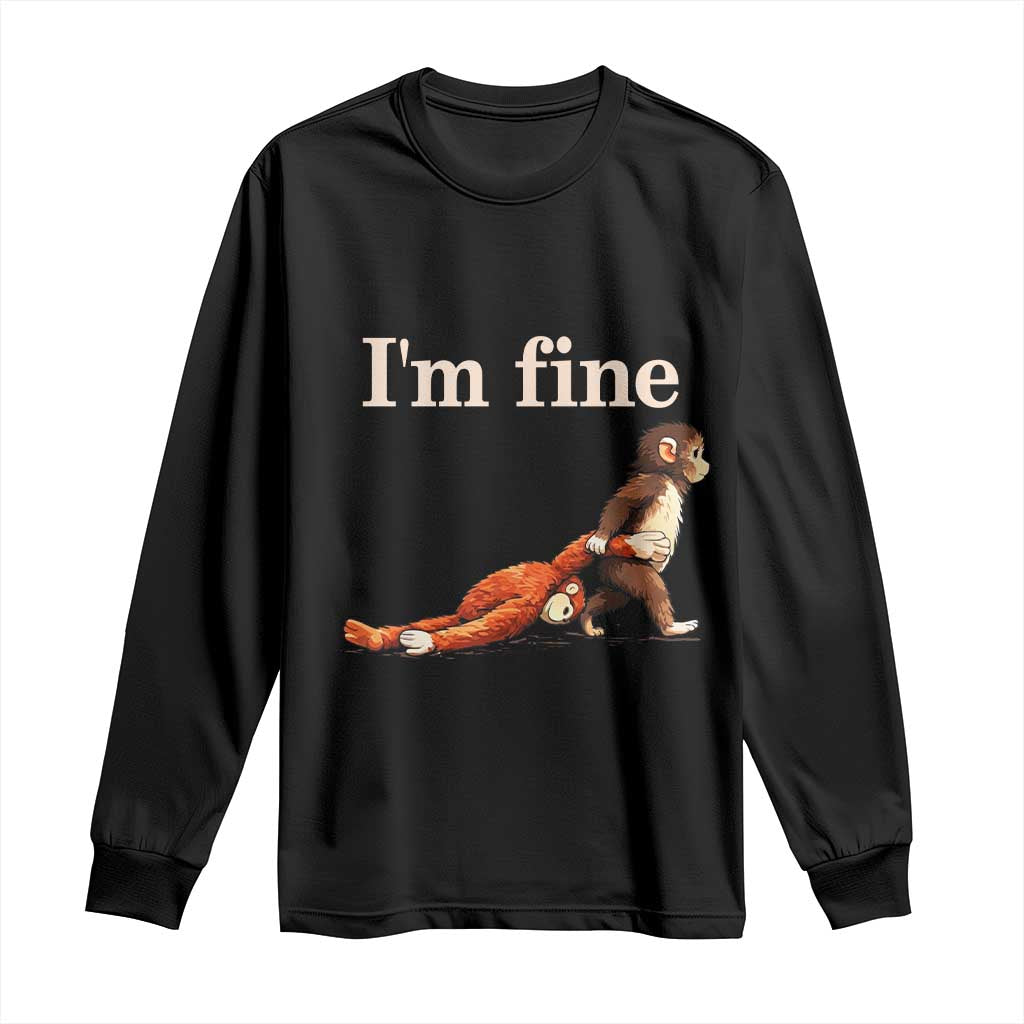 I’m Fine Funny Monkey Meme Long Sleeve Shirt Viral Punch Baby Monkey Relatable Cute Gift