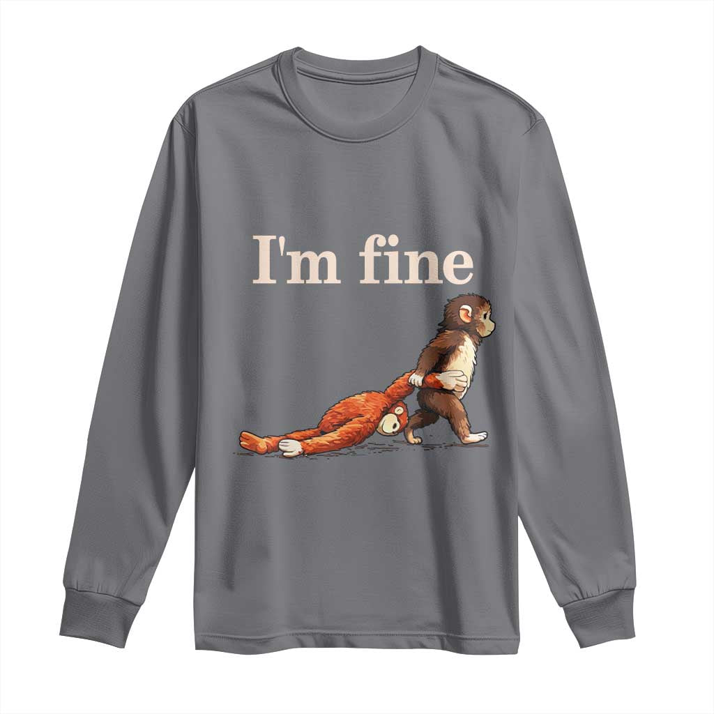 I’m Fine Funny Monkey Meme Long Sleeve Shirt Viral Punch Baby Monkey Relatable Cute Gift