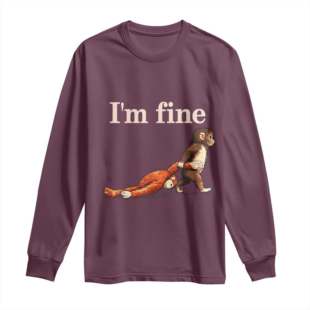 I’m Fine Funny Monkey Meme Long Sleeve Shirt Viral Punch Baby Monkey Relatable Cute Gift