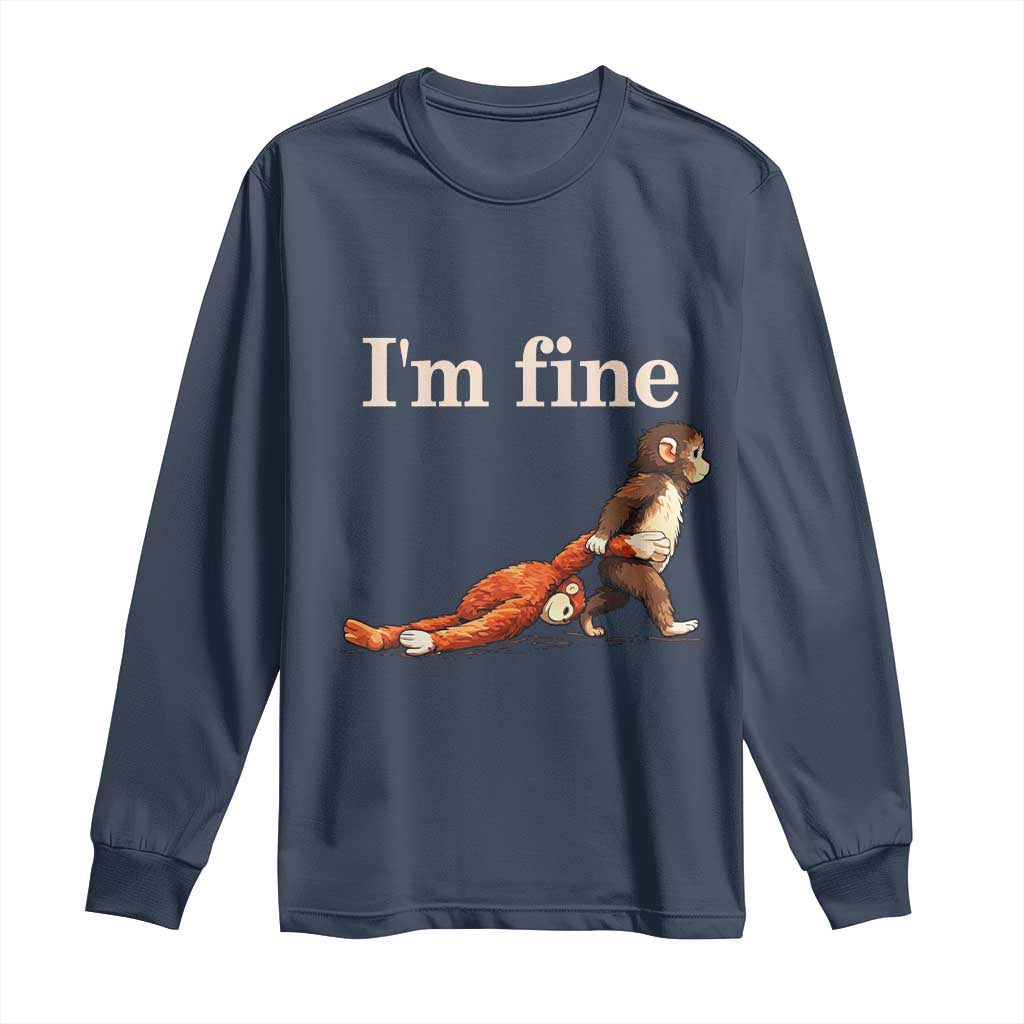 I’m Fine Funny Monkey Meme Long Sleeve Shirt Viral Punch Baby Monkey Relatable Cute Gift
