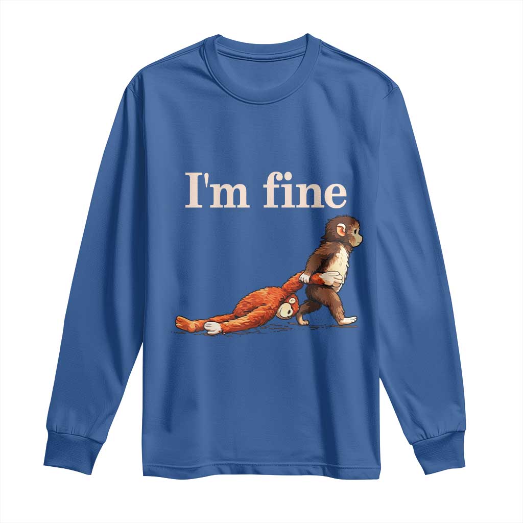 I’m Fine Funny Monkey Meme Long Sleeve Shirt Viral Punch Baby Monkey Relatable Cute Gift
