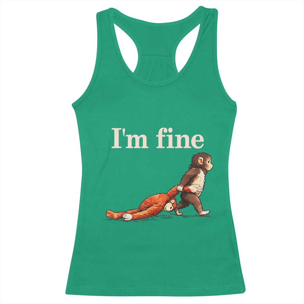 I’m Fine Funny Monkey Meme Racerback Tank Top Viral Punch Baby Monkey Relatable Cute Gift