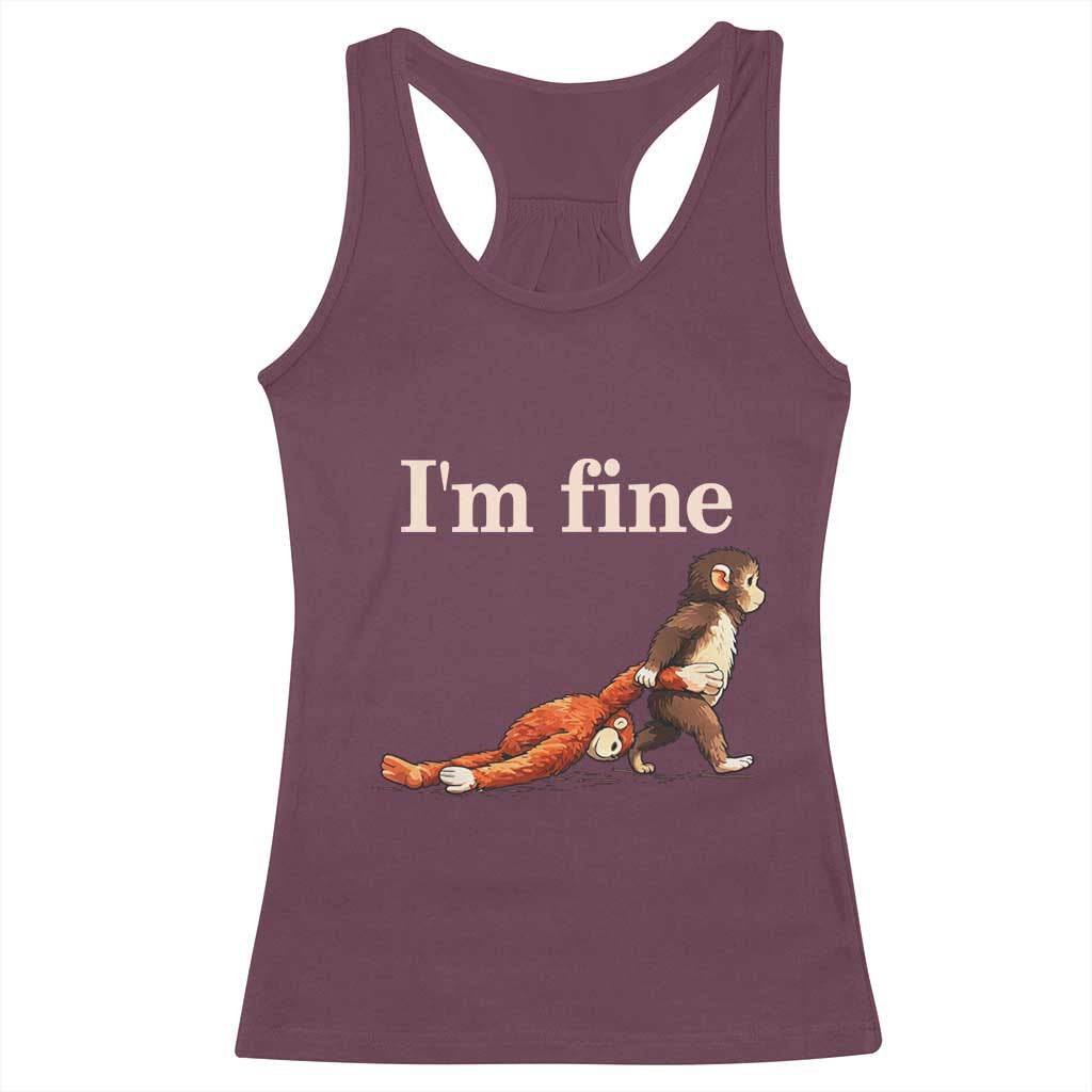 I’m Fine Funny Monkey Meme Racerback Tank Top Viral Punch Baby Monkey Relatable Cute Gift
