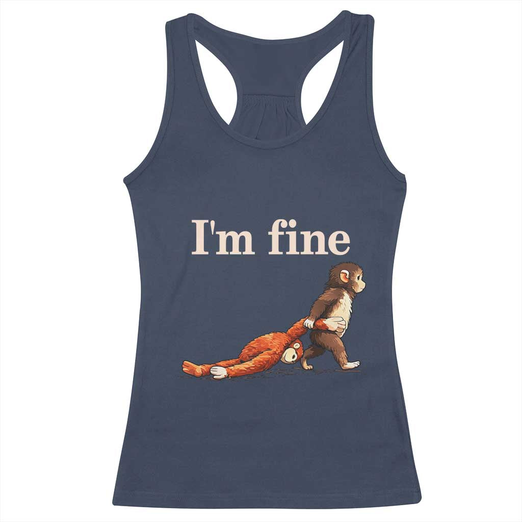 I’m Fine Funny Monkey Meme Racerback Tank Top Viral Punch Baby Monkey Relatable Cute Gift