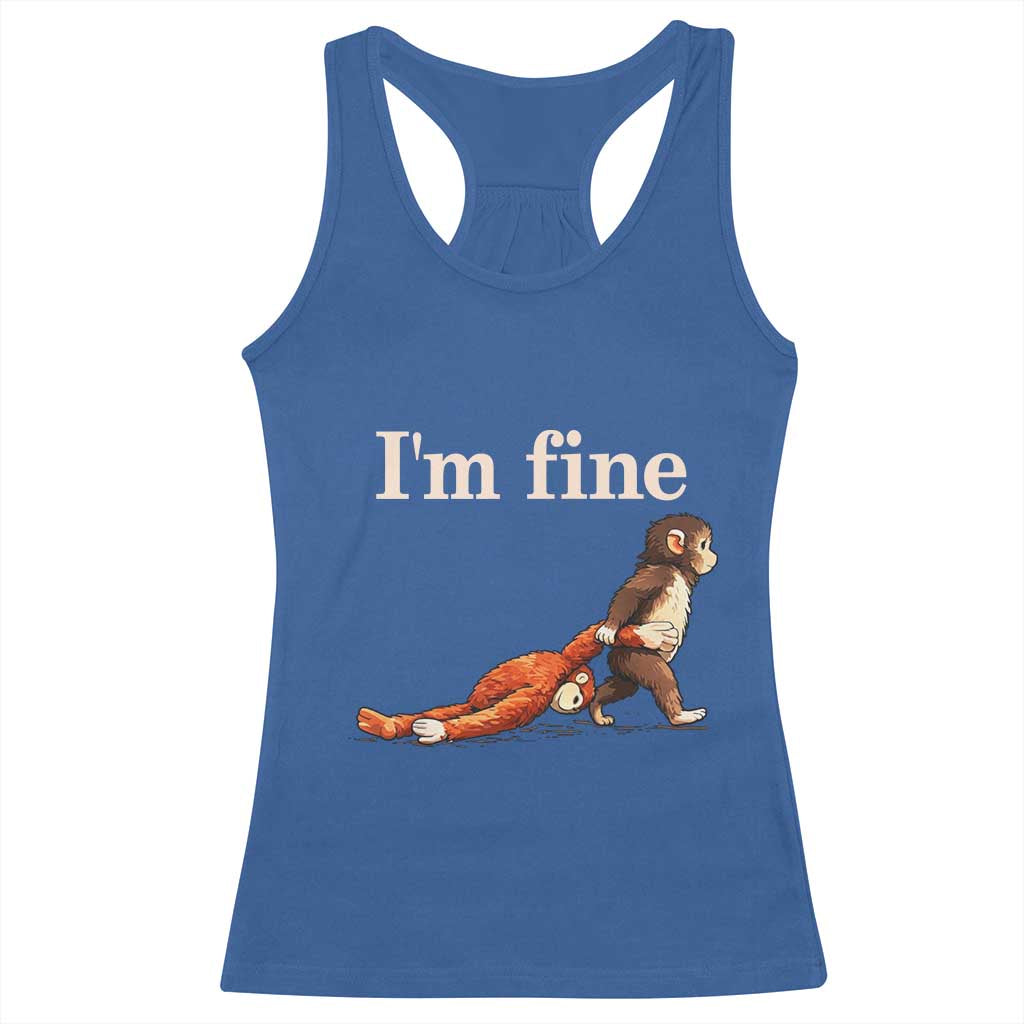 I’m Fine Funny Monkey Meme Racerback Tank Top Viral Punch Baby Monkey Relatable Cute Gift