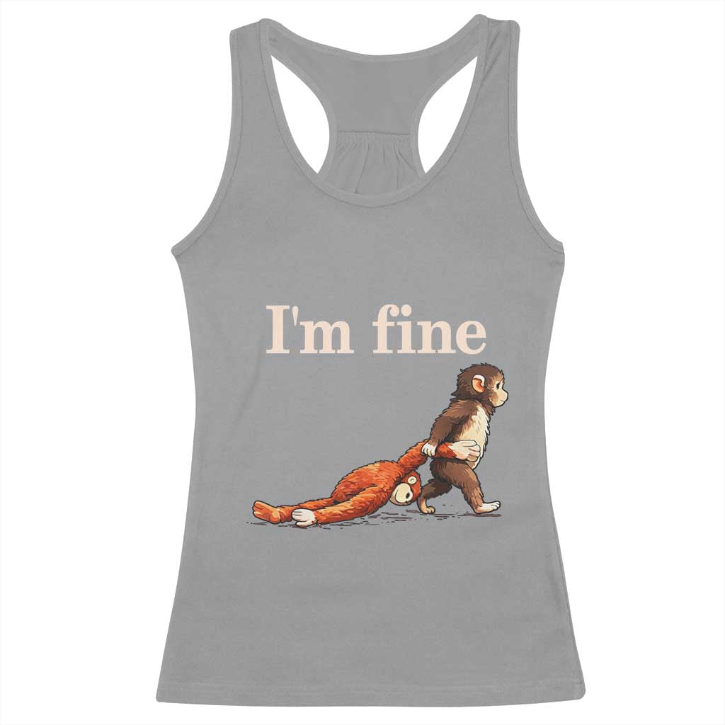 I’m Fine Funny Monkey Meme Racerback Tank Top Viral Punch Baby Monkey Relatable Cute Gift