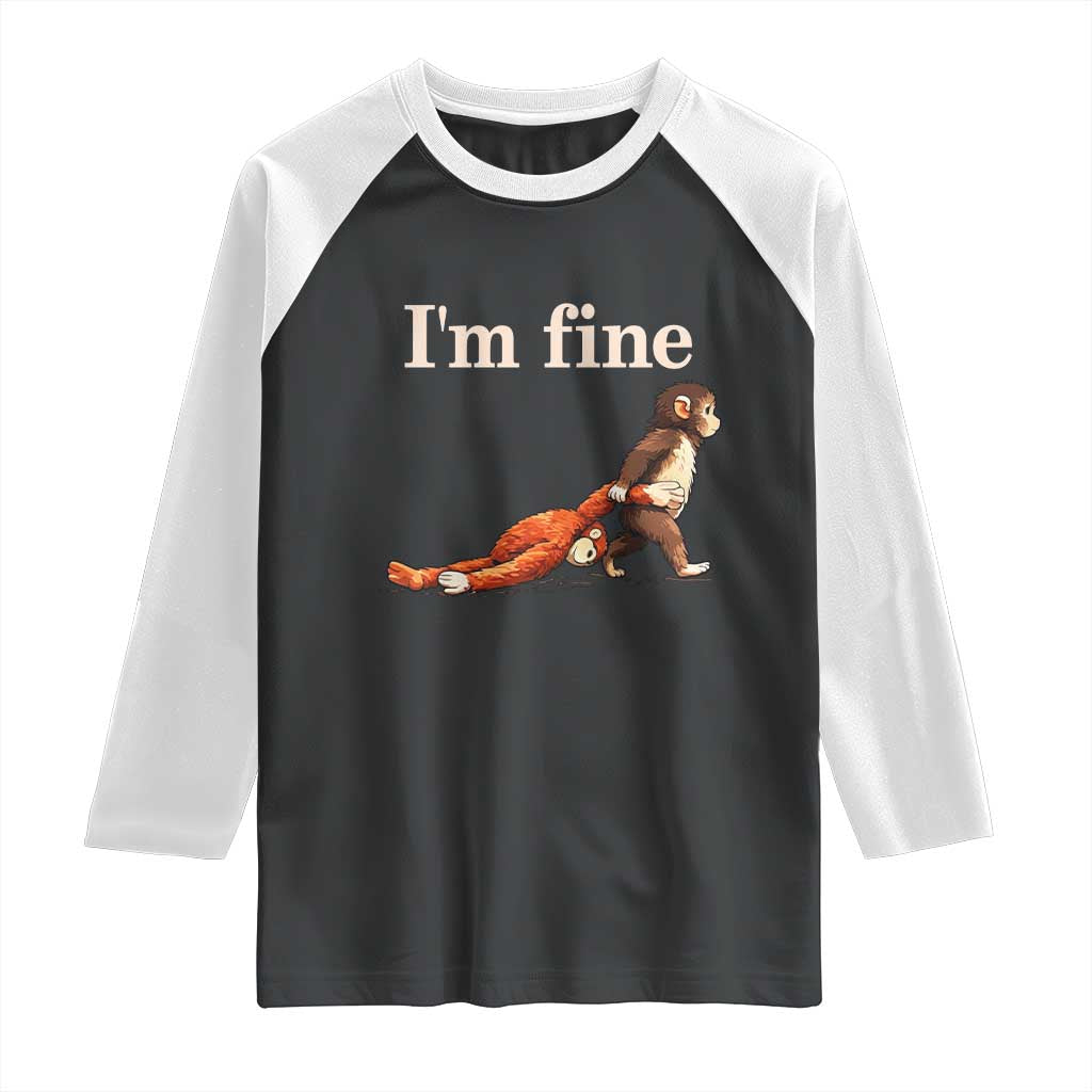 I’m Fine Funny Monkey Meme Raglan Shirt Viral Punch Baby Monkey Relatable Cute Gift