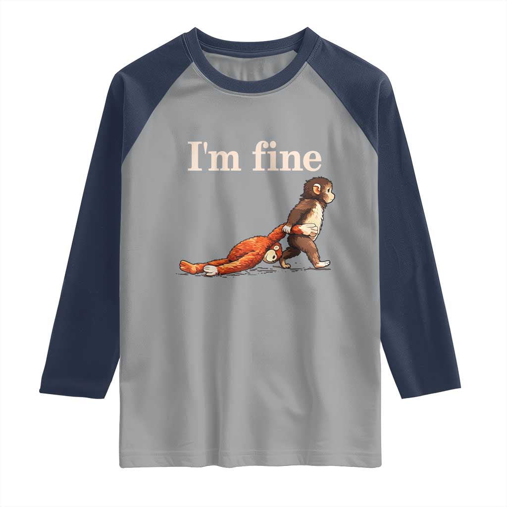 I’m Fine Funny Monkey Meme Raglan Shirt Viral Punch Baby Monkey Relatable Cute Gift