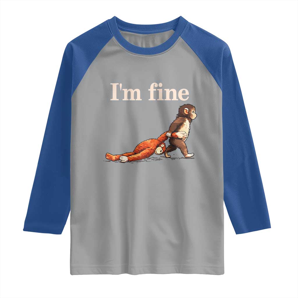 I’m Fine Funny Monkey Meme Raglan Shirt Viral Punch Baby Monkey Relatable Cute Gift