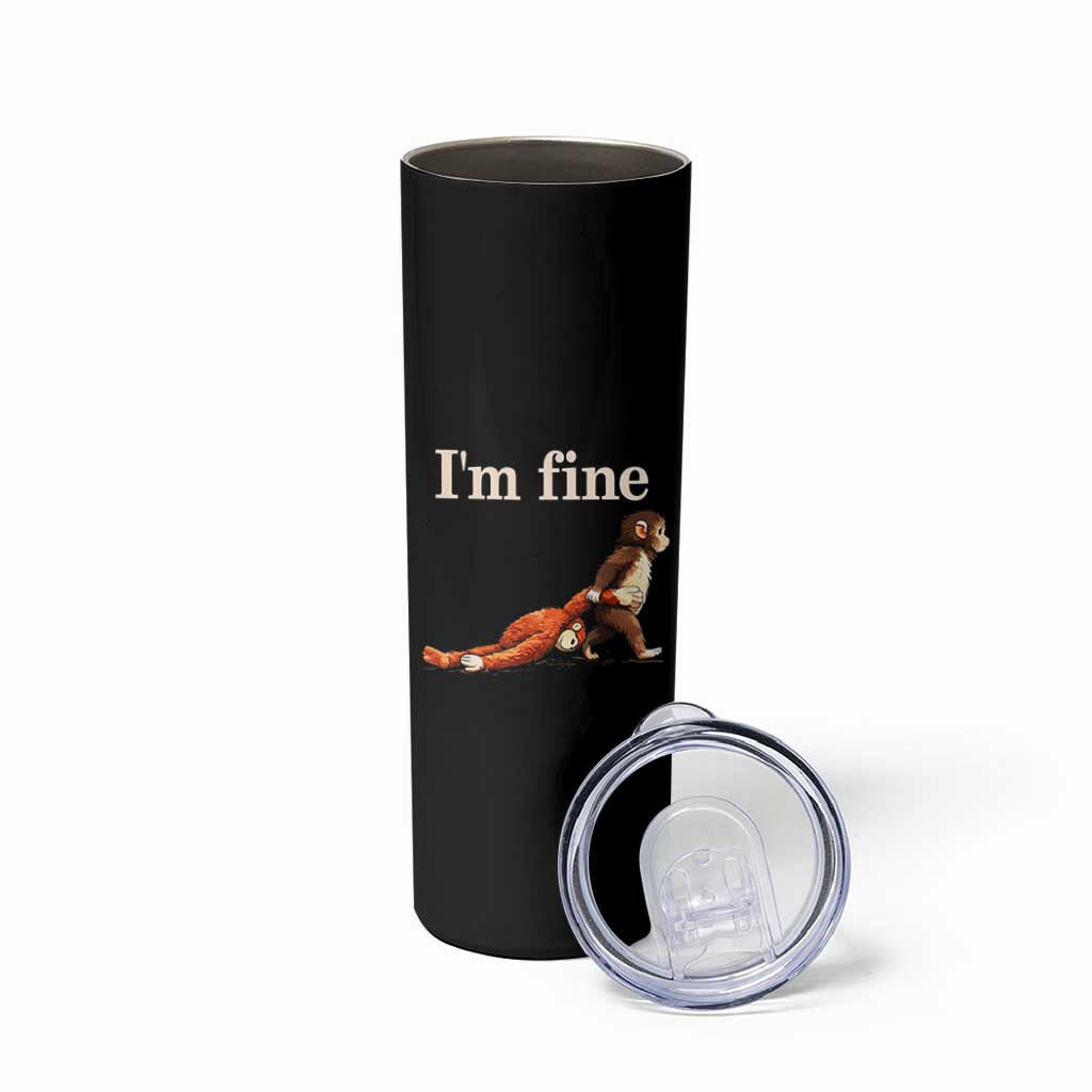I’m Fine Funny Monkey Meme Skinny Tumbler Viral Punch Baby Monkey Relatable Cute Gift