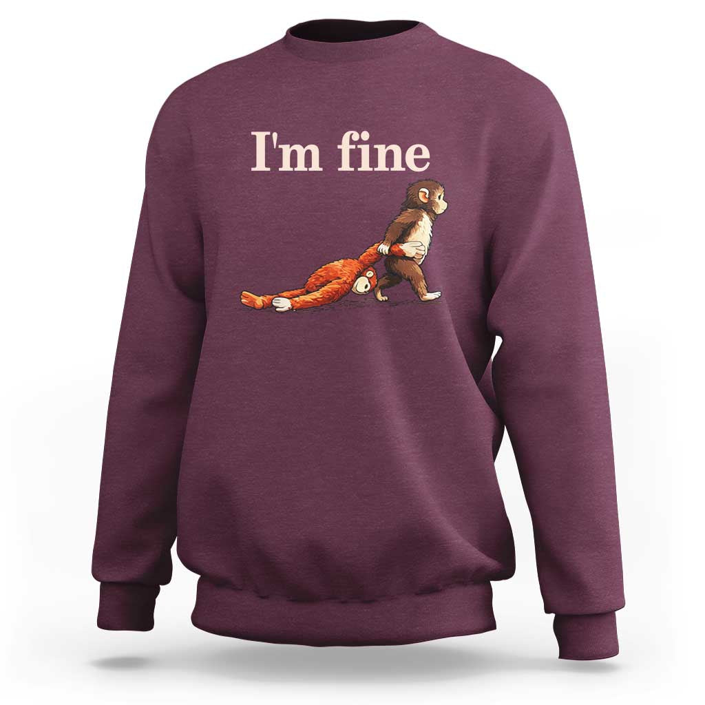 I’m Fine Funny Monkey Meme Sweatshirt Viral Punch Baby Monkey Relatable Cute Gift
