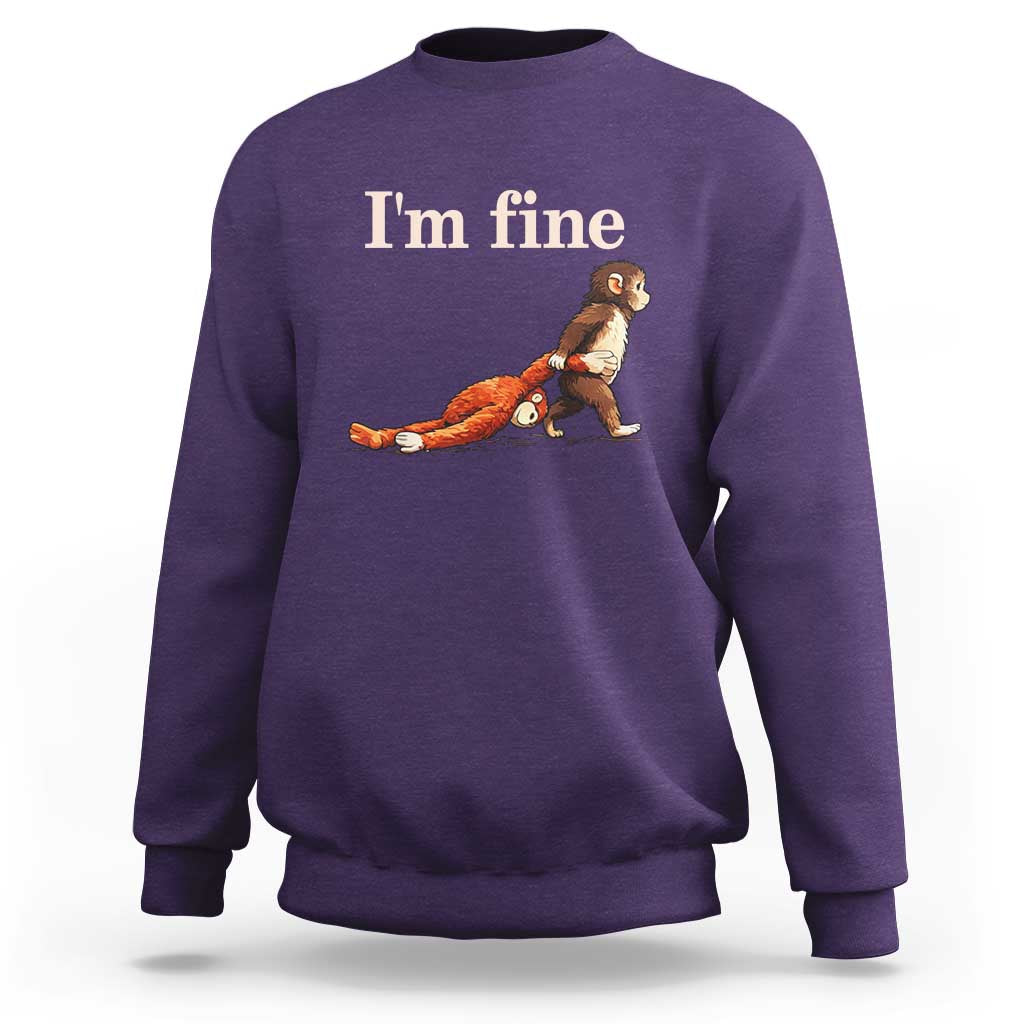I’m Fine Funny Monkey Meme Sweatshirt Viral Punch Baby Monkey Relatable Cute Gift