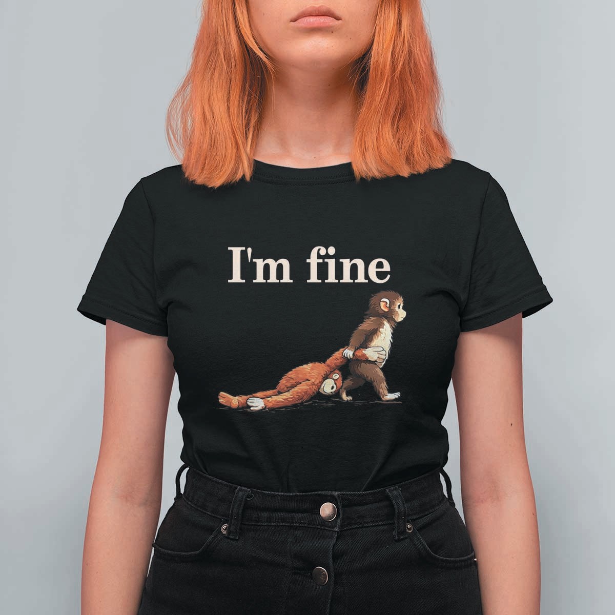 I’m Fine Funny Monkey Meme T Shirt For Women Viral Punch Baby Monkey Relatable Cute Gift