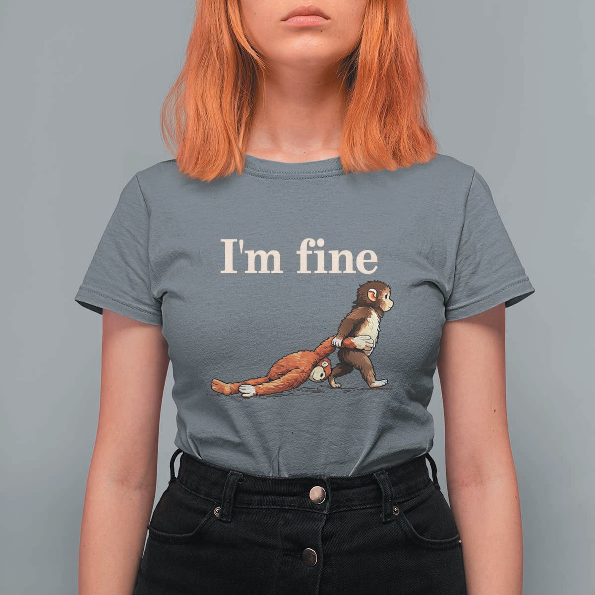 I’m Fine Funny Monkey Meme T Shirt For Women Viral Punch Baby Monkey Relatable Cute Gift