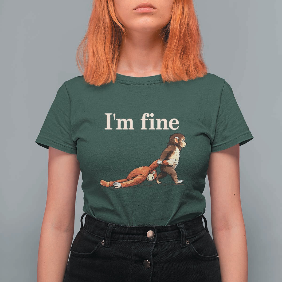 I’m Fine Funny Monkey Meme T Shirt For Women Viral Punch Baby Monkey Relatable Cute Gift