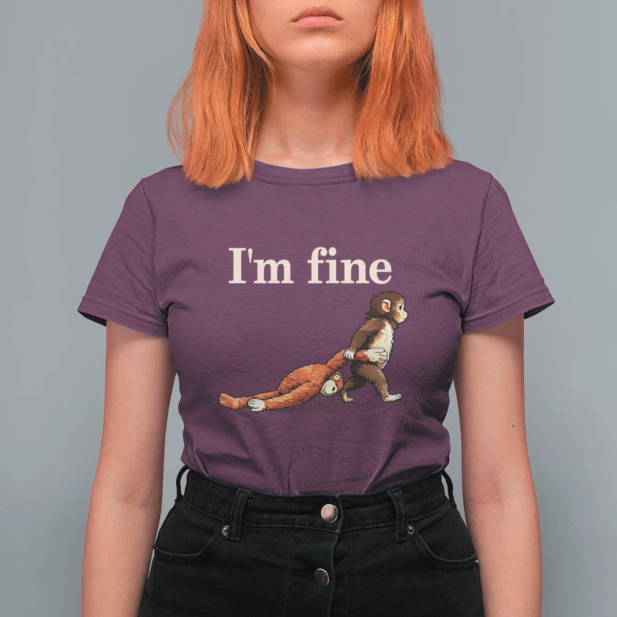 I’m Fine Funny Monkey Meme T Shirt For Women Viral Punch Baby Monkey Relatable Cute Gift