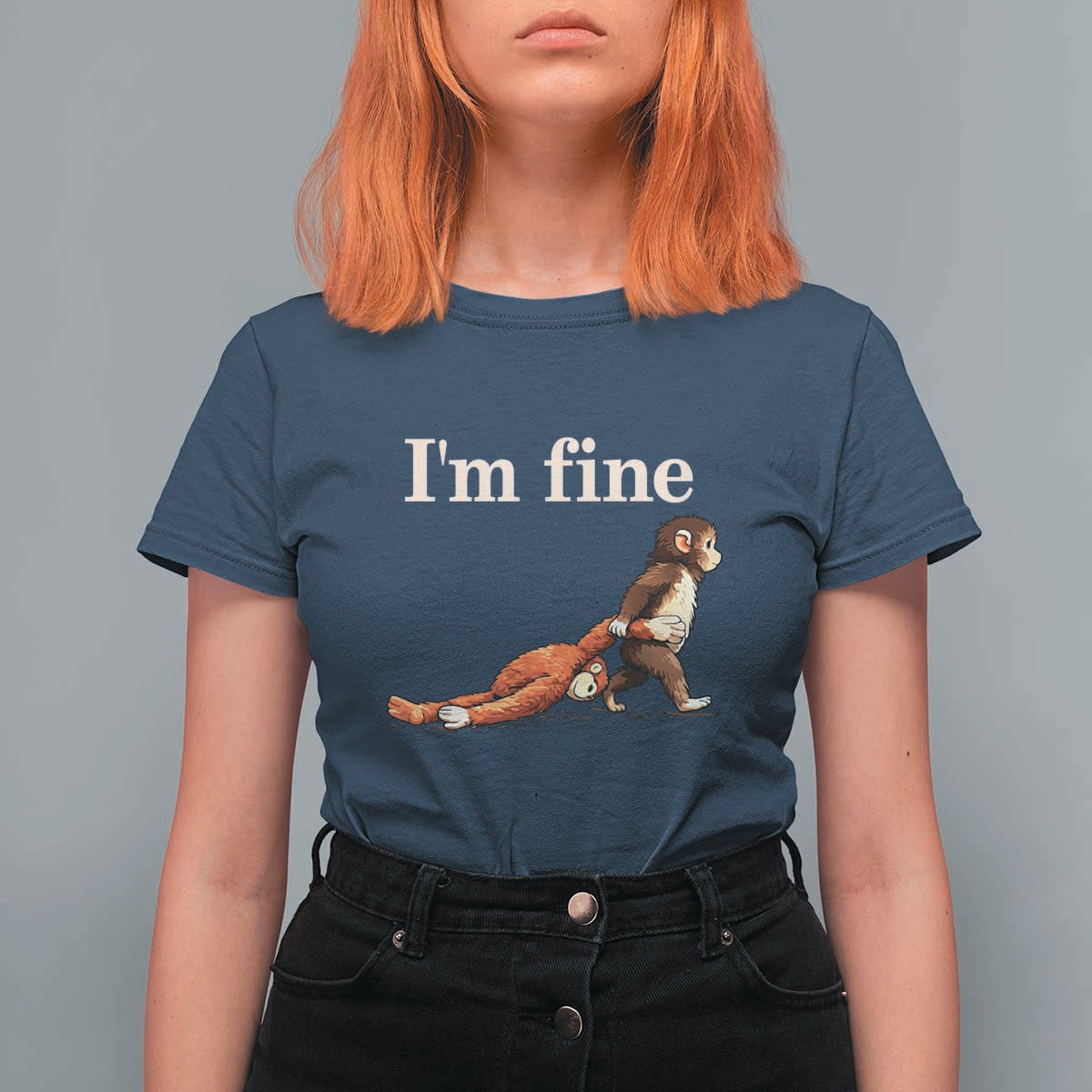 I’m Fine Funny Monkey Meme T Shirt For Women Viral Punch Baby Monkey Relatable Cute Gift