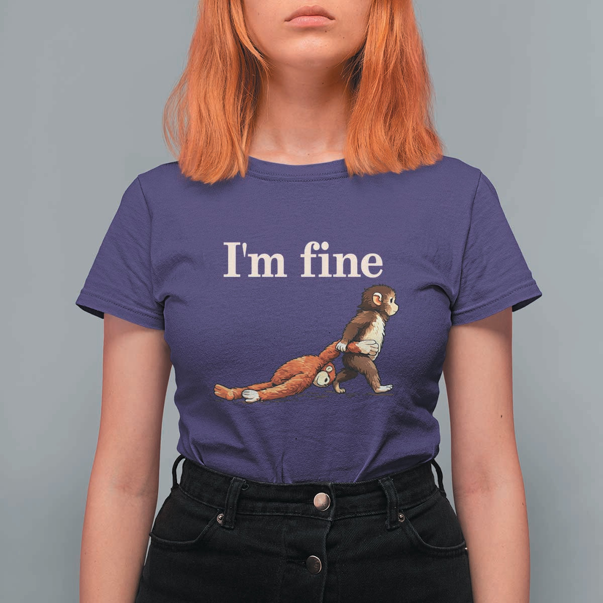 I’m Fine Funny Monkey Meme T Shirt For Women Viral Punch Baby Monkey Relatable Cute Gift