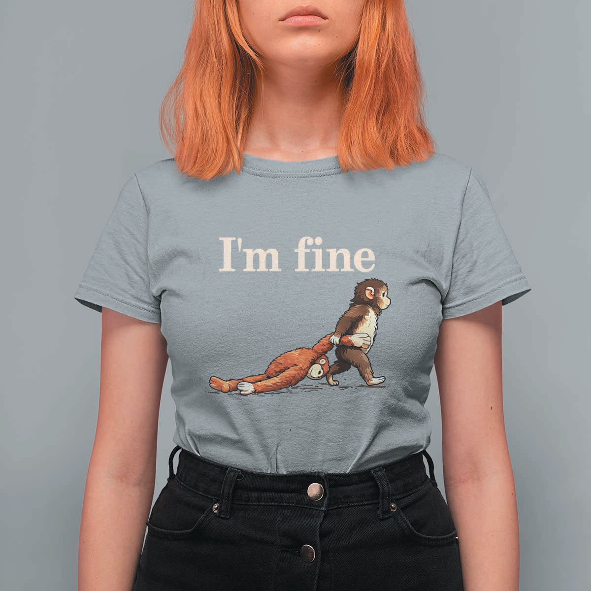 I’m Fine Funny Monkey Meme T Shirt For Women Viral Punch Baby Monkey Relatable Cute Gift