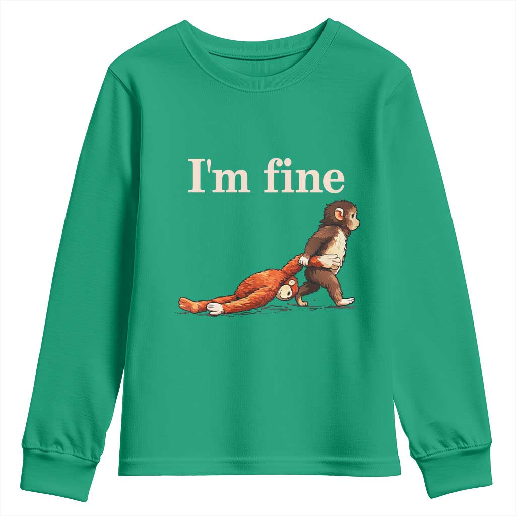 I’m Fine Funny Monkey Meme Youth Sweatshirt Viral Punch Baby Monkey Relatable Cute Gift