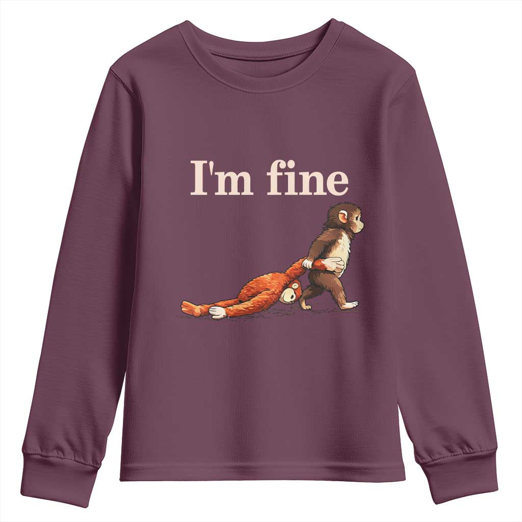 I’m Fine Funny Monkey Meme Youth Sweatshirt Viral Punch Baby Monkey Relatable Cute Gift