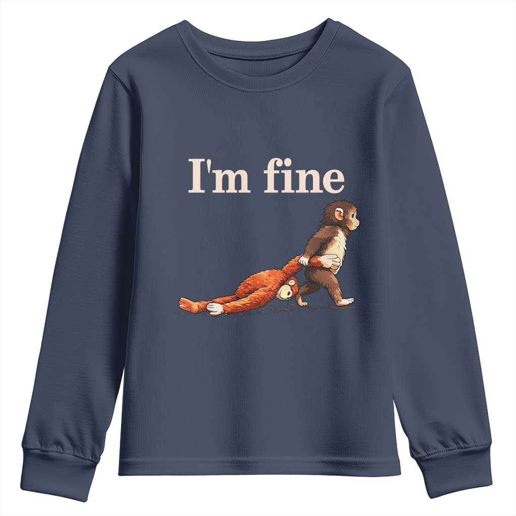 I’m Fine Funny Monkey Meme Youth Sweatshirt Viral Punch Baby Monkey Relatable Cute Gift