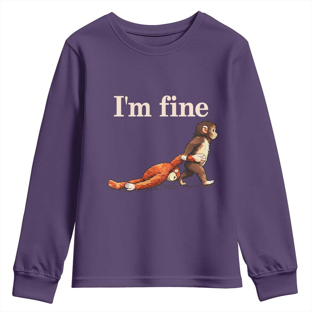 I’m Fine Funny Monkey Meme Youth Sweatshirt Viral Punch Baby Monkey Relatable Cute Gift