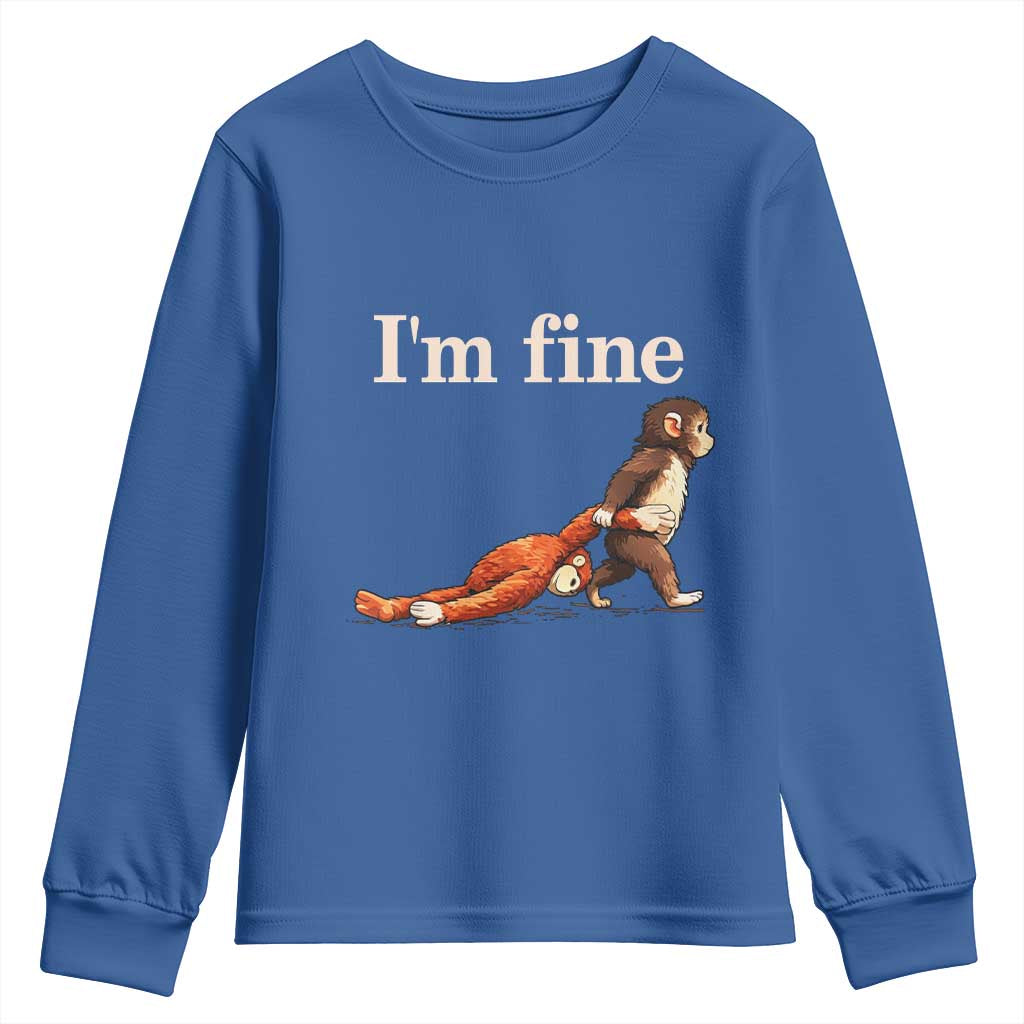 I’m Fine Funny Monkey Meme Youth Sweatshirt Viral Punch Baby Monkey Relatable Cute Gift