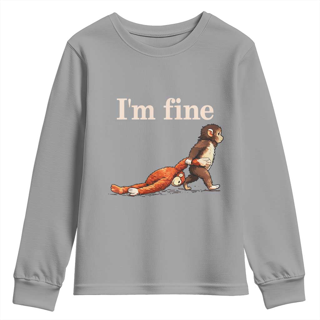 I’m Fine Funny Monkey Meme Youth Sweatshirt Viral Punch Baby Monkey Relatable Cute Gift