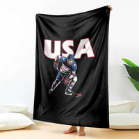USA Ice Hockey Player Patriotic Graphic Throw Blanket Red White and Blue American Sports Fan