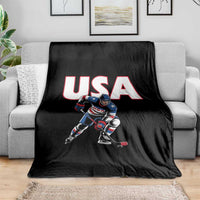 USA Ice Hockey Player Patriotic Graphic Throw Blanket Red White and Blue American Sports Fan