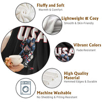 USA Ice Hockey Player Patriotic Graphic Throw Blanket Red White and Blue American Sports Fan