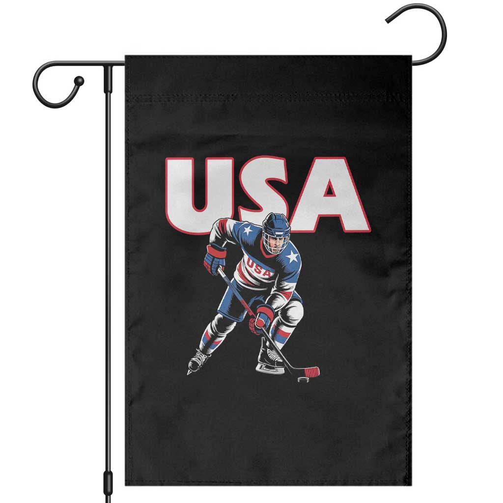 USA Ice Hockey Player Patriotic Graphic Garden Flag Red White and Blue American Sports Fan