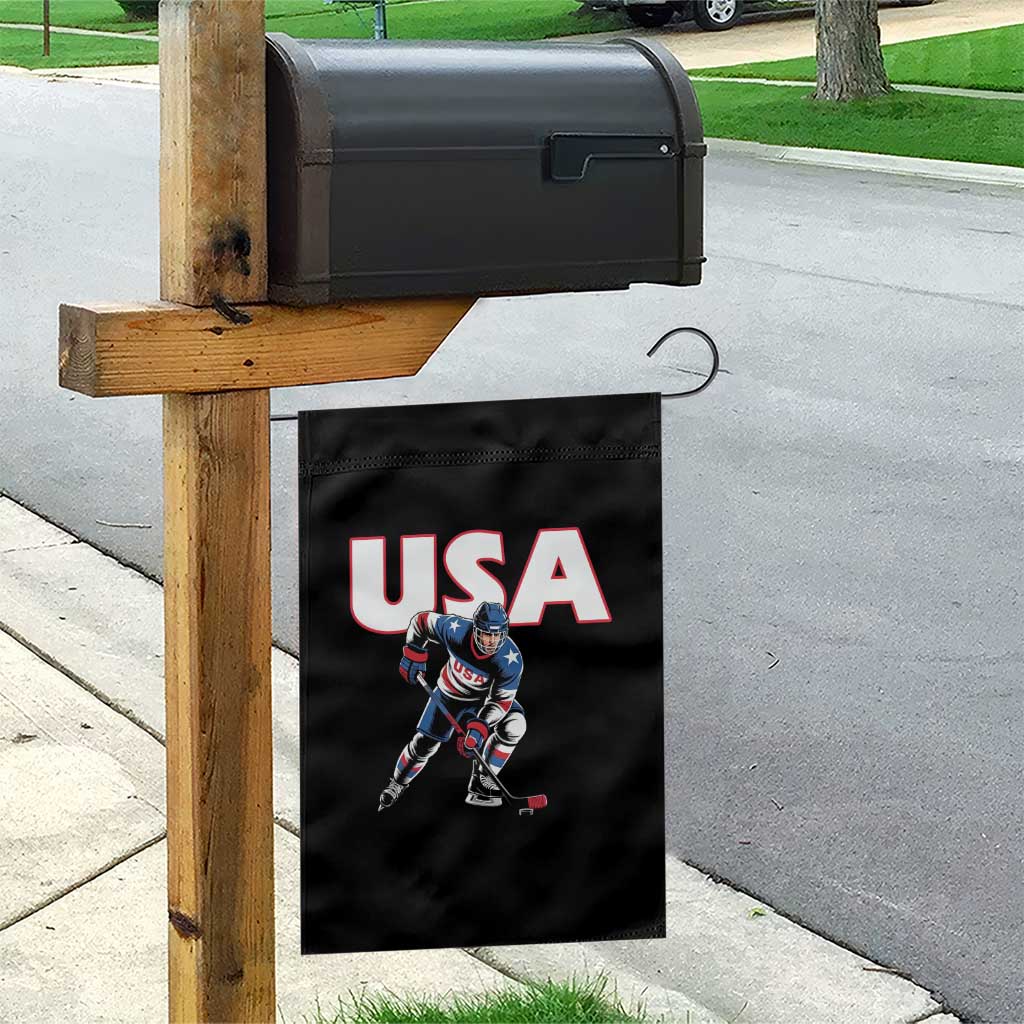 USA Ice Hockey Player Patriotic Graphic Garden Flag Red White and Blue American Sports Fan