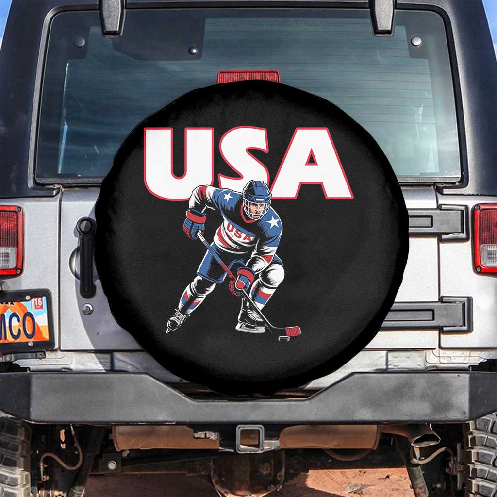 USA Ice Hockey Player Patriotic Graphic Spare Tire Cover Red White and Blue American Sports Fan