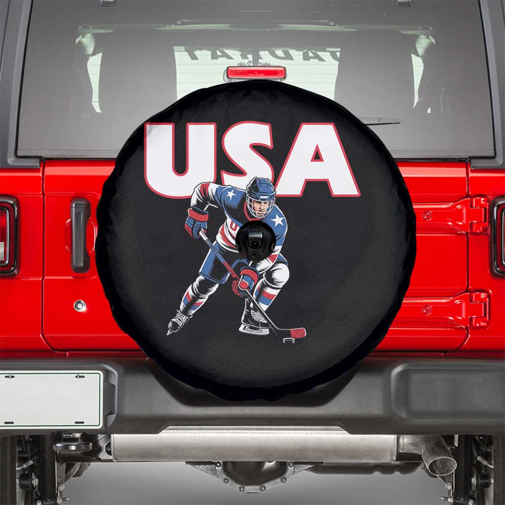 USA Ice Hockey Player Patriotic Graphic Spare Tire Cover Red White and Blue American Sports Fan