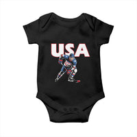 USA Ice Hockey Player Patriotic Graphic Baby Onesie Red White and Blue American Sports Fan