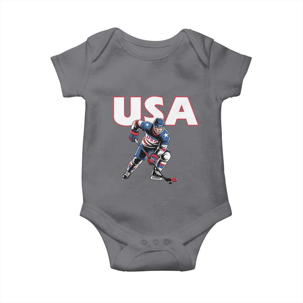 USA Ice Hockey Player Patriotic Graphic Baby Onesie Red White and Blue American Sports Fan