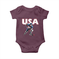 USA Ice Hockey Player Patriotic Graphic Baby Onesie Red White and Blue American Sports Fan