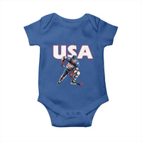 USA Ice Hockey Player Patriotic Graphic Baby Onesie Red White and Blue American Sports Fan
