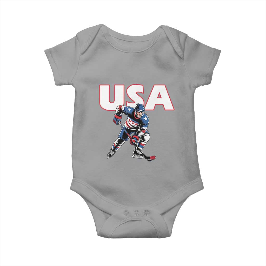 USA Ice Hockey Player Patriotic Graphic Baby Onesie Red White and Blue American Sports Fan