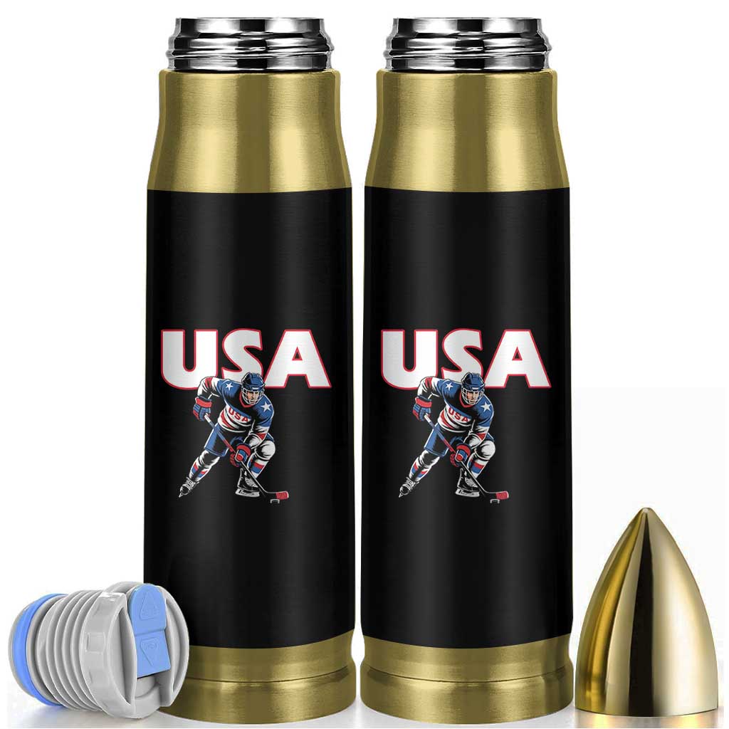 USA Ice Hockey Player Patriotic Graphic Bullet Tumbler Red White and Blue American Sports Fan